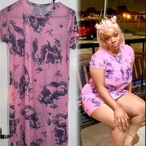 SHEIN Sheer Pink Dragon Dress